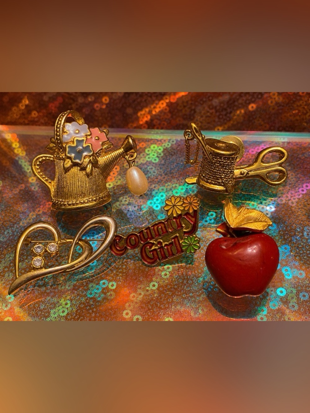 Vintage Country Charm Pin Collection-Avon Garden & Sewing•Apple•Hearts•C Girl